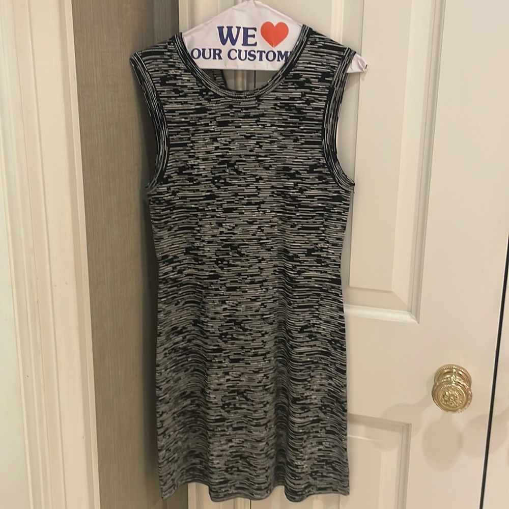 Theory black and white striped pattern dress
